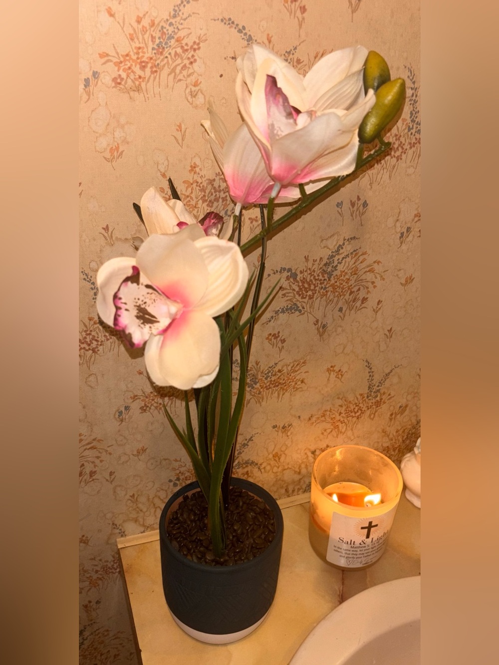 Artificial Orchid Stem in White and Pink - Home Accents